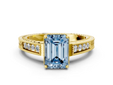 Yellow gold Fancy Blue Emerald  Cut Milgrain Channel Set Engagement Ring with Solitaire Prong Setting_49