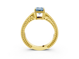 Yellow gold Fancy Blue Emerald  Cut Milgrain Channel Set Engagement Ring with Solitaire Prong Setting_52