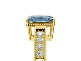 Yellow gold Fancy Blue Emerald  Cut Milgrain Channel Set Engagement Ring with Solitaire Prong Setting_54