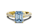 Yellow gold Fancy Blue Emerald  Cut Pavé Band Solitaire Ring with Four-Prong Setting_42