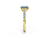Yellow gold Fancy Blue Emerald  Cut Pavé Band Solitaire Ring with Four-Prong Setting_43
