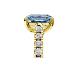 Yellow gold Fancy Blue Emerald  Cut Pavé Band Solitaire Ring with Four-Prong Setting_47