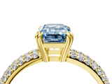 Yellow gold Fancy Blue Emerald  Cut Pave Diamond Engagement Ring with Channel Set Band and Four-Prong Setting_24
