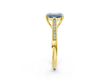 Yellow gold Fancy Blue Emerald Cut Solitaire Cathedral Diamond Engagement Ring with Channel-Set Band and Four-Prong Setting_5