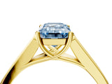 Yellow gold Fancy Blue Emerald Cut Solitaire Cathedral Diamond Engagement Ring with Channel-Set Band and Four-Prong Setting_7
