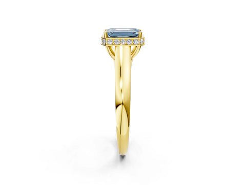 Yellow gold Fancy Blue Emerald Cut Solitaire Diamond Engagement Ring with Four-Prong Setting and Tapered Band_2