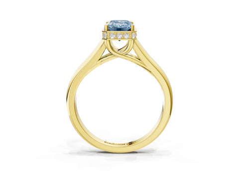 Yellow gold Fancy Blue Emerald Cut Solitaire Diamond Engagement Ring with Four-Prong Setting and Tapered Band_3