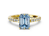 Yellow gold Fancy Blue Emerald Cut Solitaire Diamond Engagement Ring with Pavé Band and Six-Prong Setting_12