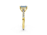 Yellow gold Fancy Blue Emerald Cut Solitaire Diamond Engagement Ring with Pavé Band and Six-Prong Setting_14