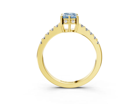 Yellow gold Fancy Blue Emerald Cut Solitaire Diamond Engagement Ring with Pavé Band and Six-Prong Setting_15