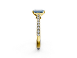 Yellow gold Fancy Blue Emerald  Cut Solitaire Diamond Engagement Ring with Pave Band and Four-Prong Setting_144