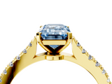 Yellow gold Fancy Blue Emerald  Cut Solitaire Diamond Engagement Ring with Pave Band and Four-Prong Setting_146