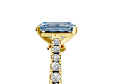 Yellow gold Fancy Blue Emerald  Cut Solitaire Diamond Engagement Ring with Pave Band and Four-Prong Setting_147