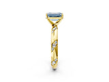 Yellow gold Fancy Blue Emerald Cut Solitaire Diamond Engagement Ring with Twisted Pave Band and Four-Prong Setting_5