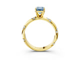 Yellow gold Fancy Blue Emerald Cut Solitaire Diamond Engagement Ring with Twisted Pave Band and Four-Prong Setting_6