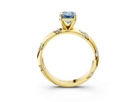 Yellow gold Fancy Blue Emerald Cut Solitaire Diamond Engagement Ring with Twisted Pave Band and Four-Prong Setting_6