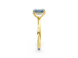 Yellow gold Fancy Blue Emerald Cut Solitaire Diamond Ring with Prong Setting and Plain Band_2