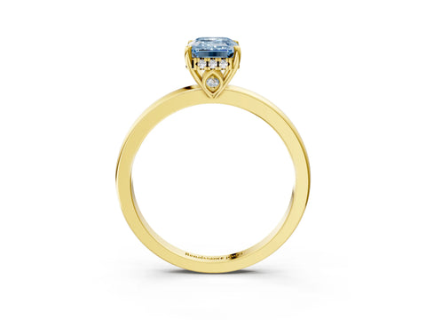 Yellow gold Fancy Blue Emerald Cut Solitaire Diamond Ring with Prong Setting and Plain Band_3