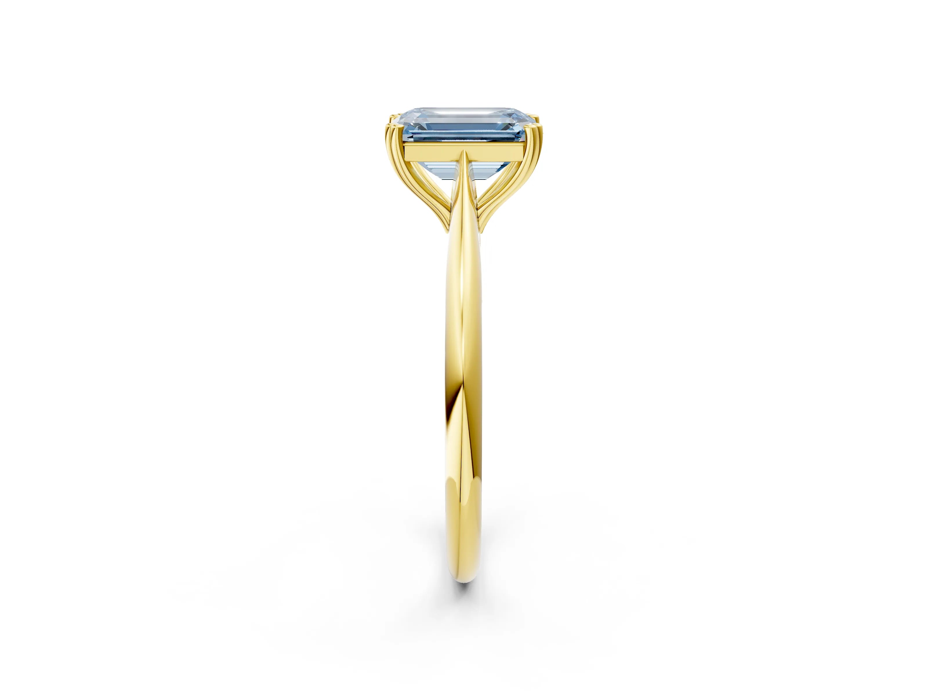 Yellow gold Fancy Blue Emerald Cut Solitaire Diamond Ring with Six-Prong Setting and Classic Band_2