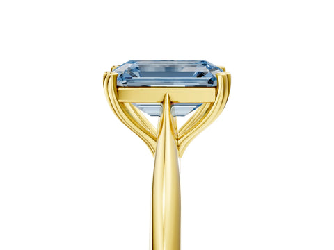 Yellow gold Fancy Blue Emerald Cut Solitaire Diamond Ring with Six-Prong Setting and Classic Band_5