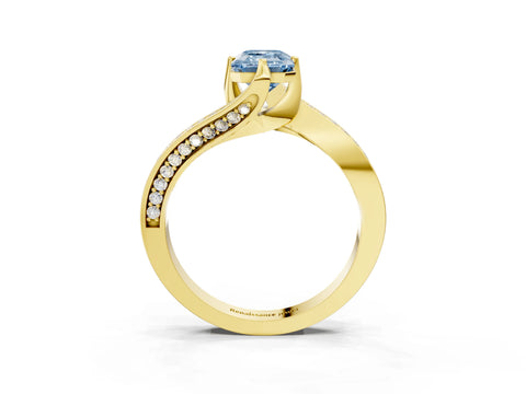 Yellow gold Fancy Blue Emerald Cut Solitaire Diamond Twist Band with Pavé Setting and Four-Prong Setting_3
