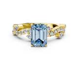 Yellow gold Fancy Blue Emerald  Cut Solitaire Diamond Twisted Band with Pave Setting_44
