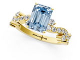 Yellow gold Fancy Blue Emerald  Cut Solitaire Diamond Twisted Band with Pave Setting_45
