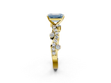 Yellow gold Fancy Blue Emerald  Cut Solitaire Diamond Twisted Band with Pave Setting_46