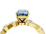 Yellow gold Fancy Blue Emerald  Cut Solitaire Diamond Twisted Band with Pave Setting_48