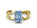 Yellow gold Fancy Blue Emerald  Cut Solitaire Diamond with Side Stones on Criss-Cross Band and Four-Prong Setting_3
