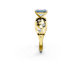 Yellow gold Fancy Blue Emerald  Cut Solitaire Diamond with Side Stones on Criss-Cross Band and Four-Prong Setting_5