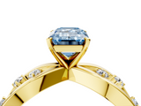 Yellow gold Fancy Blue Emerald  Cut Solitaire Diamond with Side Stones on Criss-Cross Band and Four-Prong Setting_7