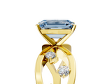 Yellow gold Fancy Blue Emerald  Cut Solitaire Diamond with Side Stones on Criss-Cross Band and Four-Prong Setting_8