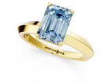 Yellow gold Fancy Blue Emerald  Cut Solitaire Engagement Ring with Flat Band and Four-Prong Setting 2