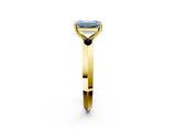 Yellow gold Fancy Blue Emerald  Cut Solitaire Engagement Ring with Flat Band and Four-Prong Setting 3