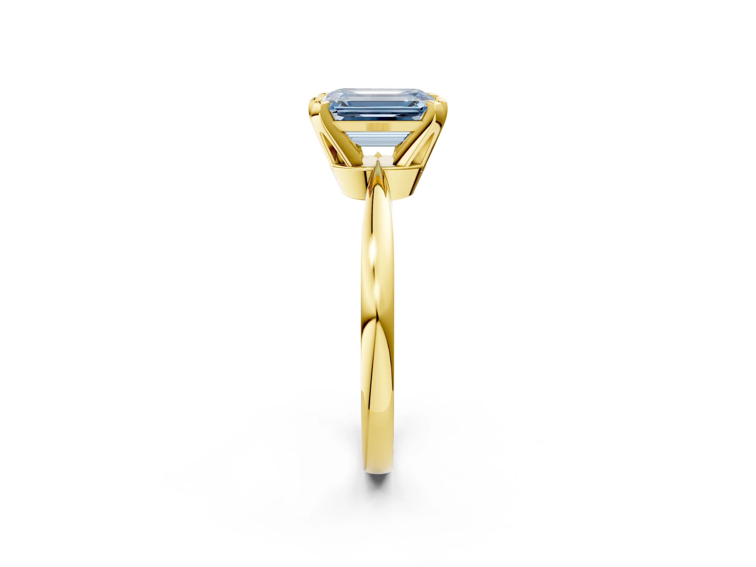 Yellow gold Fancy Blue Emerald Cut Solitaire Engagement Ring with Six-Prong Setting and Tapered Band_2