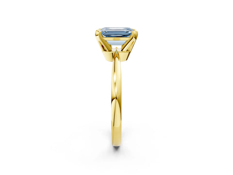 Yellow gold Fancy Blue Emerald Cut Solitaire Engagement Ring with Six-Prong Setting and Tapered Band_2