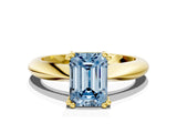 Yellow gold Fancy Blue Emerald  Cut Solitaire Engagement Ring with Tapered Band and Four-Prong Setting 1
