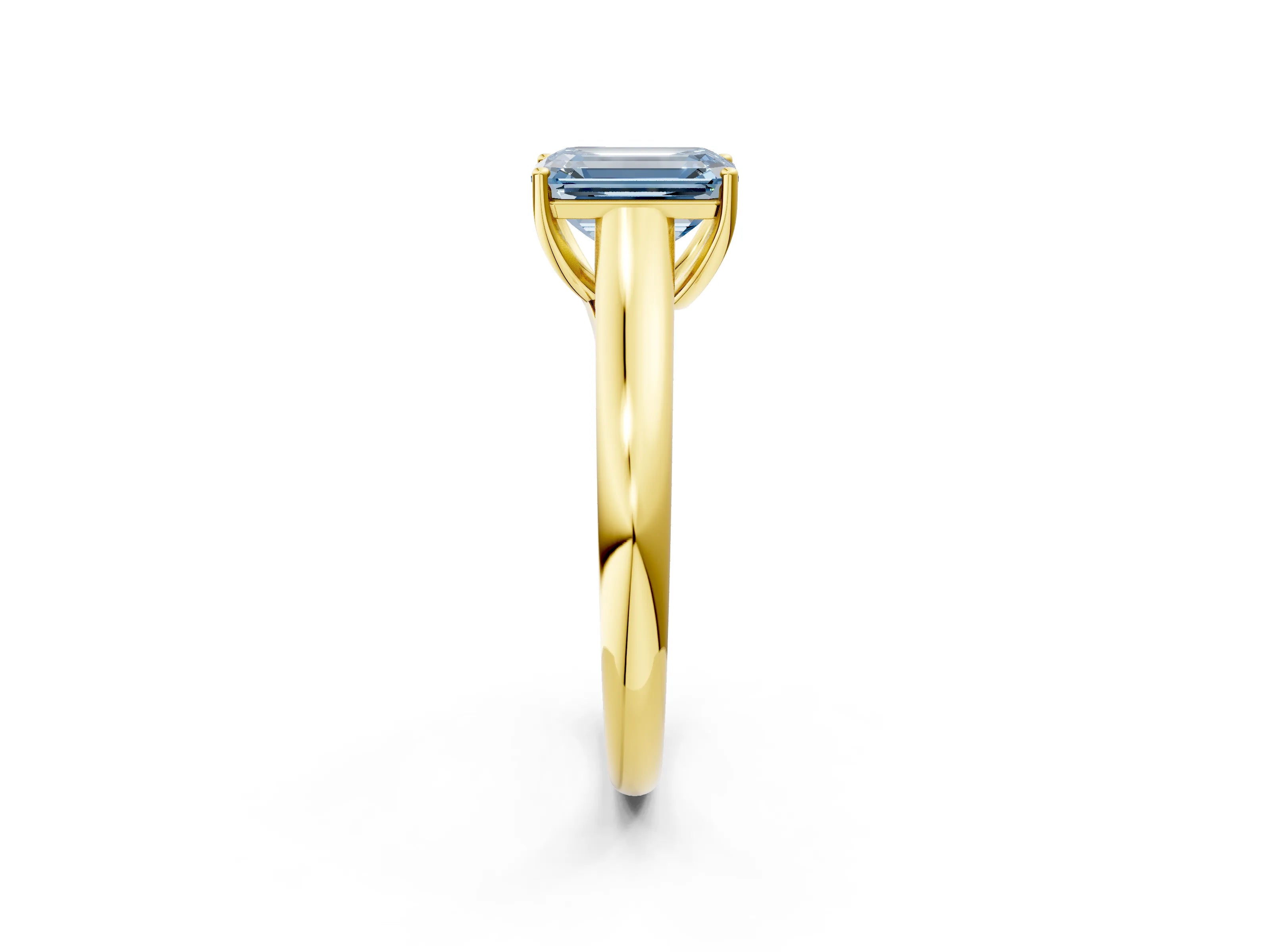 Yellow gold Fancy Blue Emerald Cut Solitaire Engagement Ring with Tapered Band and Four-Prong Setting_5