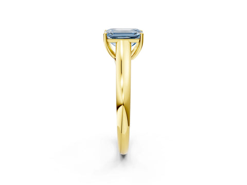 Yellow gold Fancy Blue Emerald Cut Solitaire Engagement Ring with Tapered Band and Four-Prong Setting_5