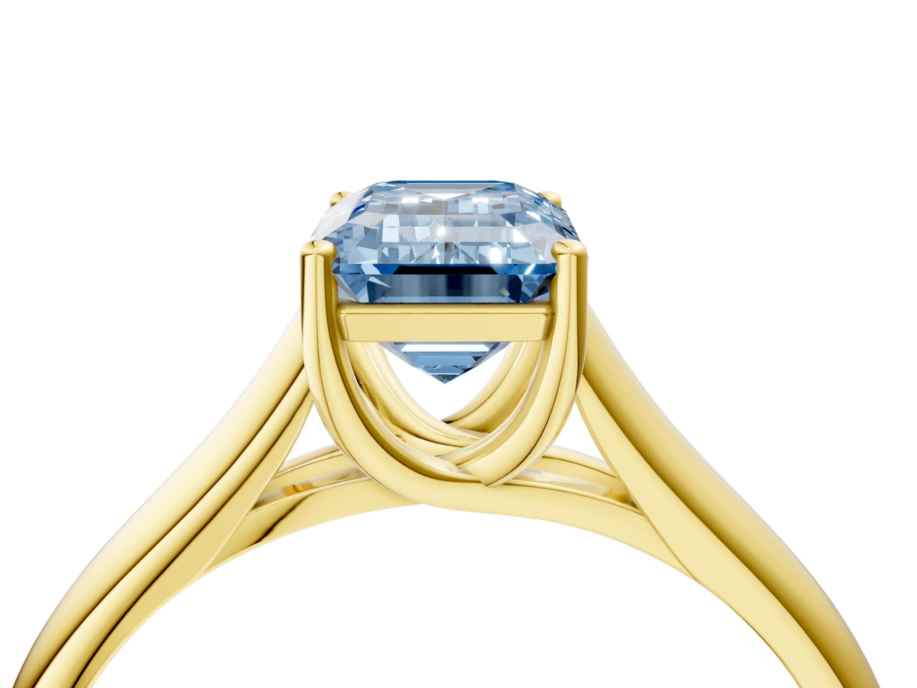Yellow gold Fancy Blue Emerald Cut Solitaire Engagement Ring with Tapered Band and Four-Prong Setting_7