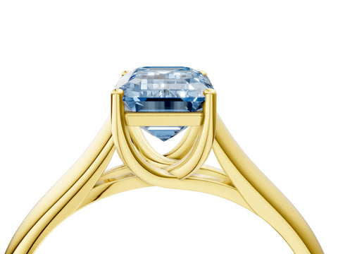Yellow gold Fancy Blue Emerald Cut Solitaire Engagement Ring with Tapered Band and Four-Prong Setting_7