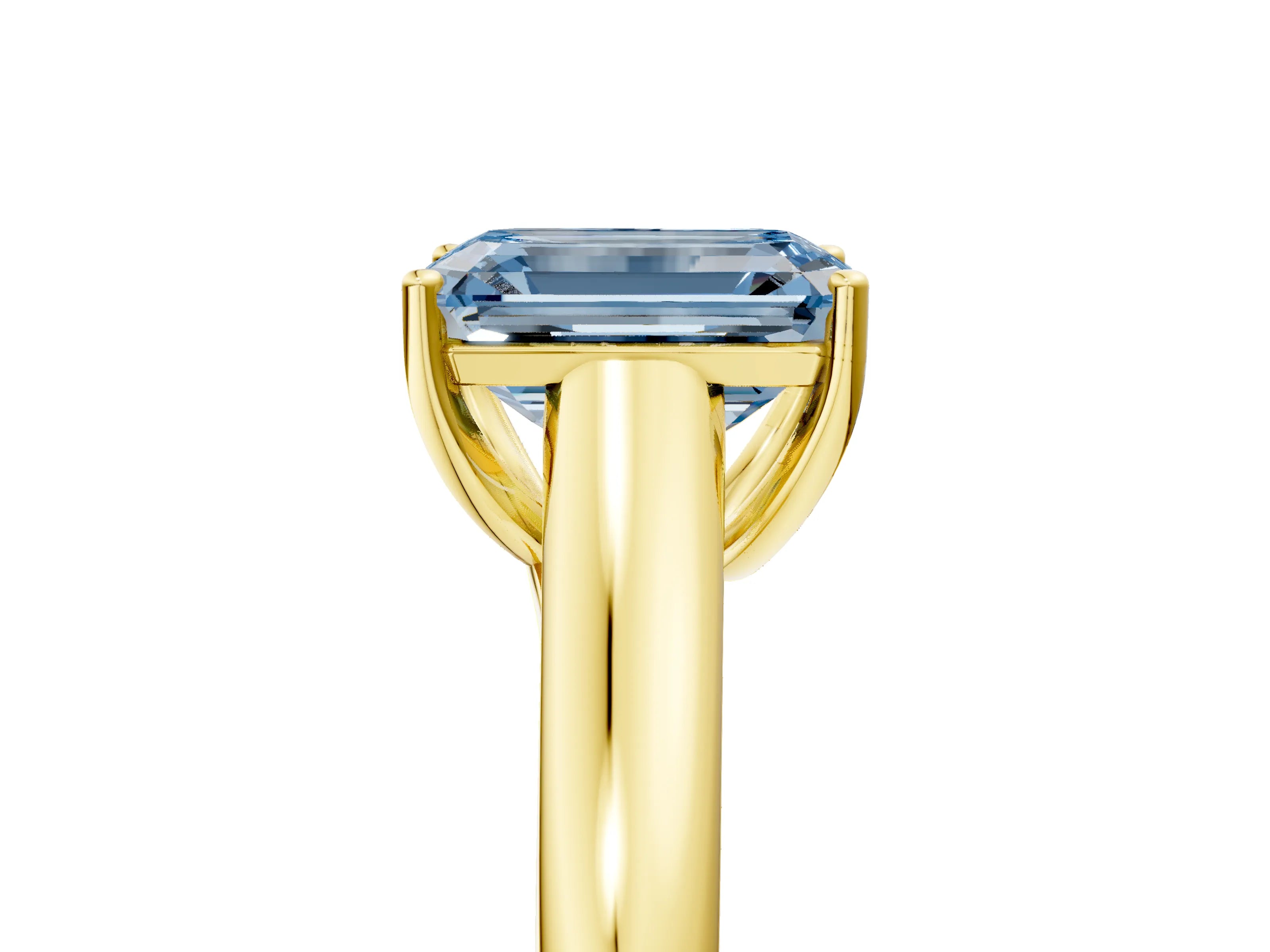 Yellow gold Fancy Blue Emerald Cut Solitaire Engagement Ring with Tapered Band and Four-Prong Setting_8