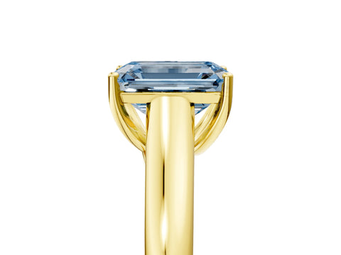 Yellow gold Fancy Blue Emerald Cut Solitaire Engagement Ring with Tapered Band and Four-Prong Setting_8