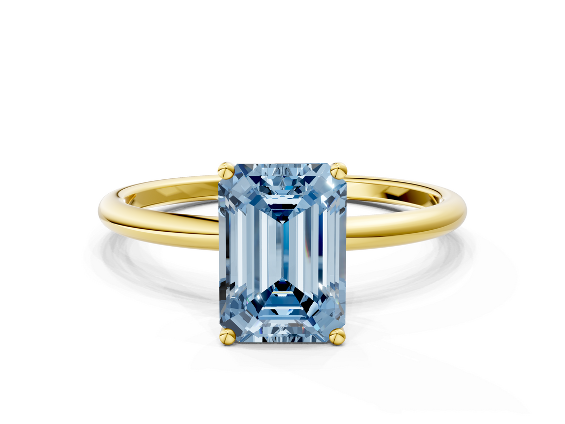 Yellow gold Fancy Blue Emerald  Cut Solitaire Engagement Ring with Thin Band and Four-Prong Setting_3
