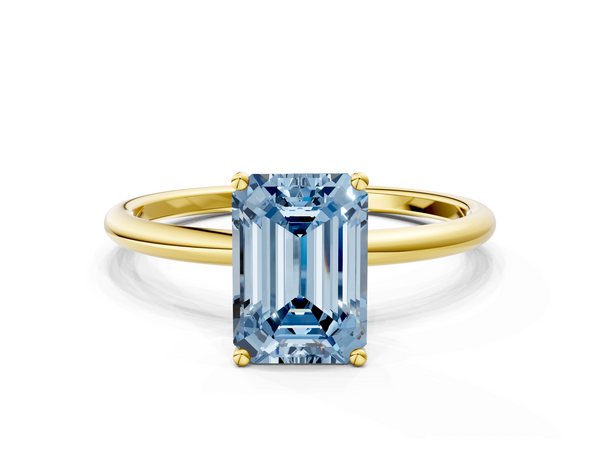 Yellow gold Fancy Blue Emerald  Cut Solitaire Engagement Ring with Thin Band and Four-Prong Setting