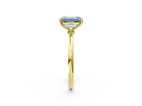 Yellow gold Fancy Blue Emerald  Cut Solitaire Engagement Ring with Thin Band and Four-Prong Setting