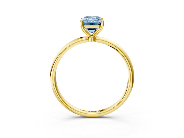 Yellow gold Fancy Blue Emerald  Cut Solitaire Engagement Ring with Thin Band and Four-Prong Setting