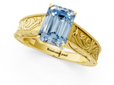 Yellow gold Fancy Blue Emerald  Cut Solitaire Engraved Band with Four-Prong Setting_80