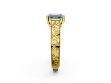 Yellow gold Fancy Blue Emerald  Cut Solitaire Engraved Band with Four-Prong Setting_81